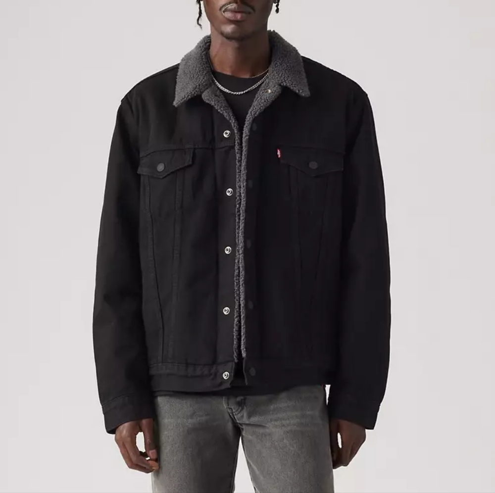 Mens Black Sherpa Lined Levi's Jean Jacket Medium